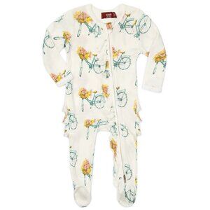 Milk Barn Baby Bamboo Organic Sleeper Floral Bicycle Ruffled Zippered 0-3 Months